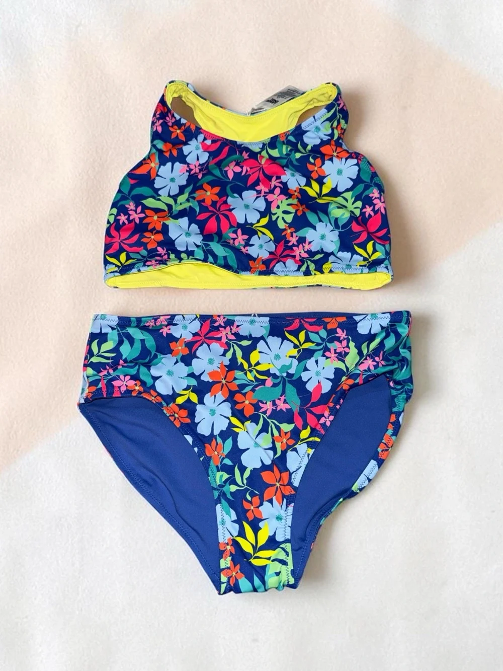Kids Floral Reversible Tankini Swimsuit Lands End NEW (L 10-12)